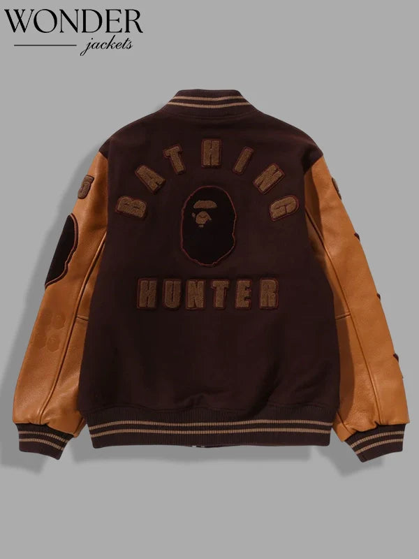 BAPE x Bounty Hunter Brown Varsity Jacket