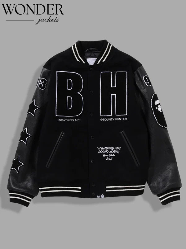 BAPE x Bounty Hunter Varsity Jacket Black