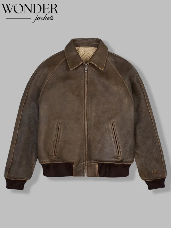 BENTLEY PICANTE LEATHER BOMBER JACKET BROWN