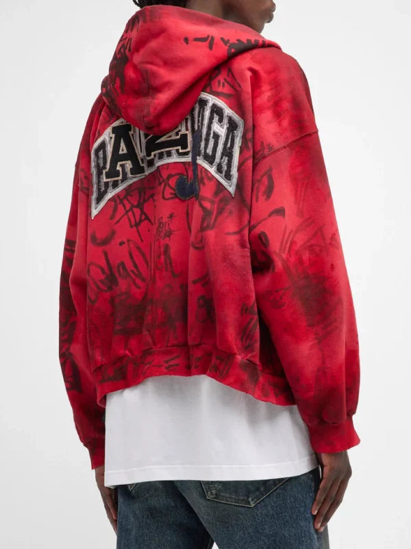 Balenciaga Skater Tie Dye Zip Up Hoodie Red