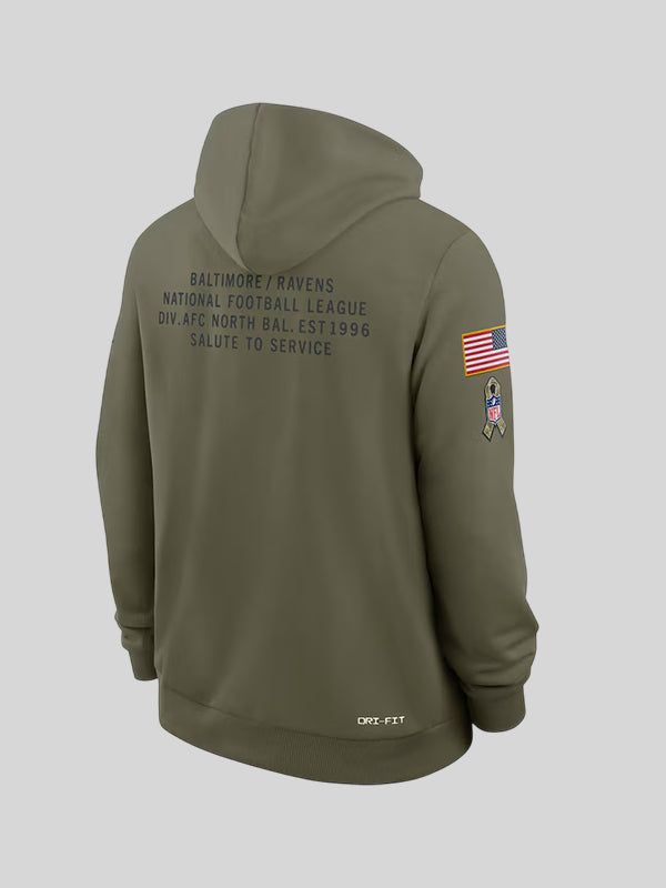 Baltimore Ravens Nike 2025 Salute to Service Sideline Standard Issue Dri FIT Hoodie Olive