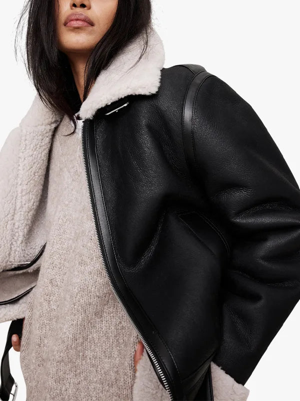 Banana Republic Shearling Aviator Black Jacket 