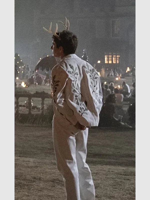 Barry Keoghan Saltburn White Embroidered Jacket