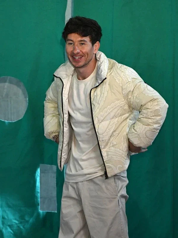 Barry Keoghan White Printed Puffer Jacket