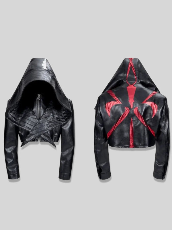 Bat Hat Black Hooded Short Jacket