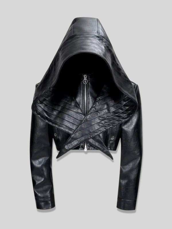 Bat Hat Hooded Black Short Jacket