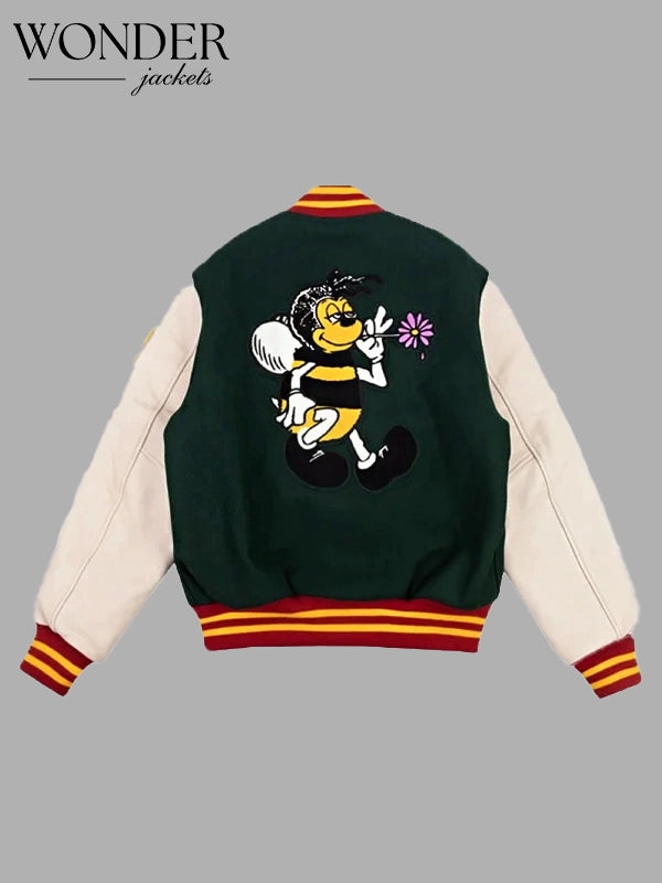 Bee Line Green & White Varsity Bomber Jacket