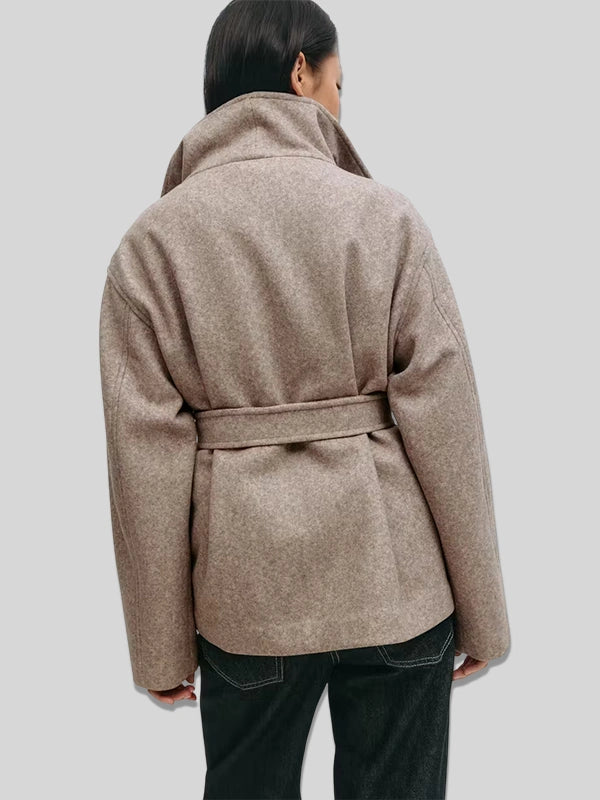 Beige Gina Tricot High Neck Short Jacket