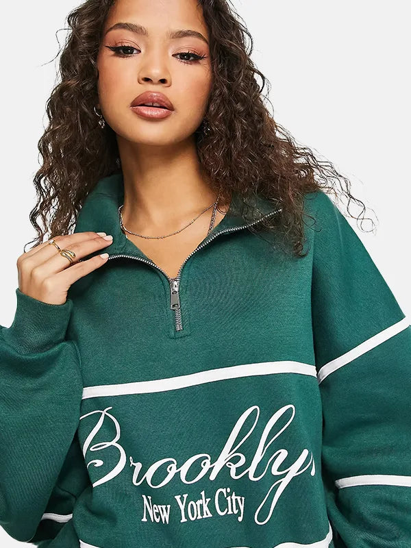 Bershka Zip Up Fleece In Green