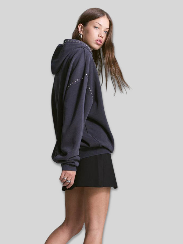Bershka Studded Hoodie Grey