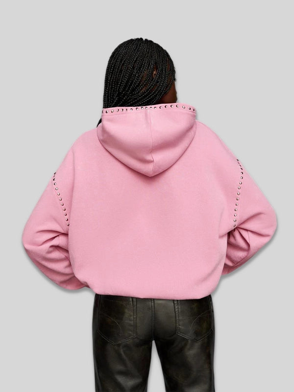 Bershka Studded Pullover Hoodie Pink
