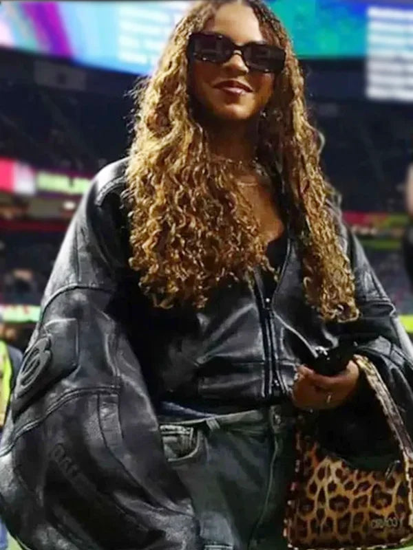 Beyonce Super Bowl Leather Black Jacket
