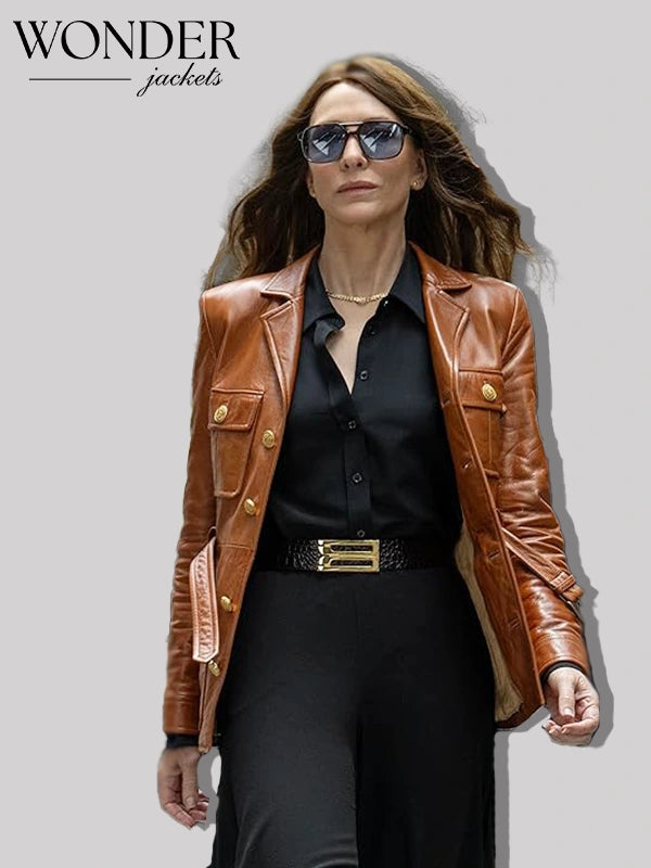 Black Bag 2025 Cate Blaanchett Brown Leather Jacket