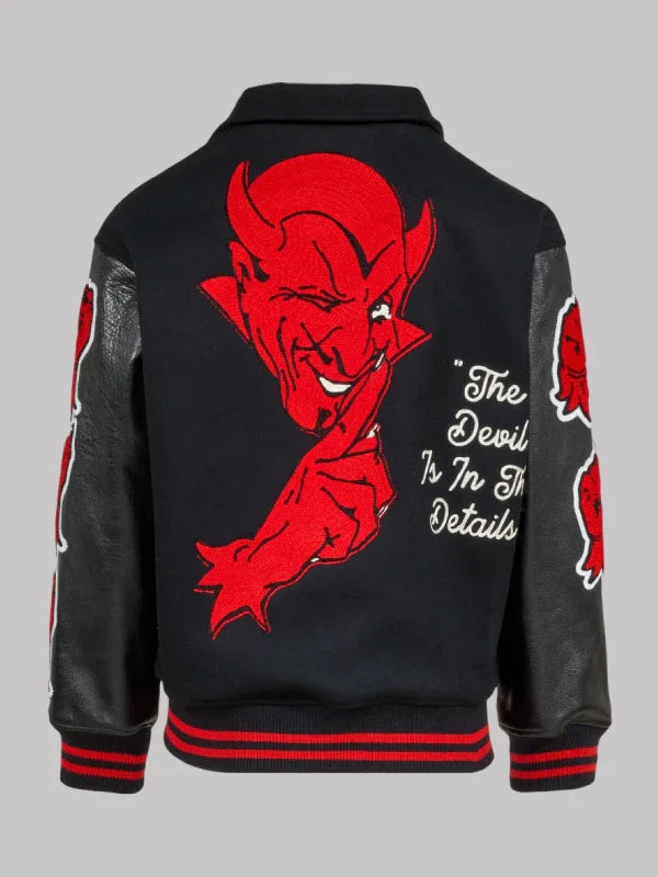 Black Saint Michael Devil Varsity Jacket Back Saint