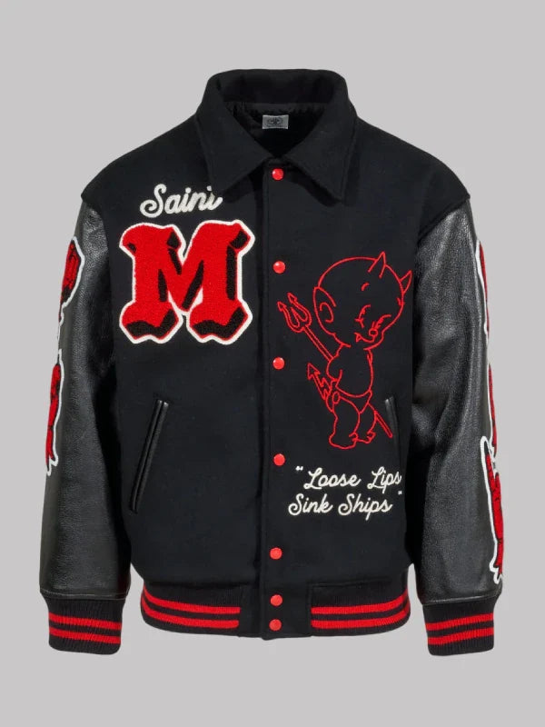 Black Saint Michael Devil Varsity Jacket Saint