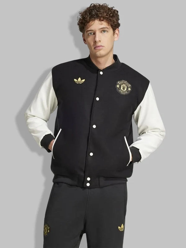 Black and White Manchester United Varsity Jacket