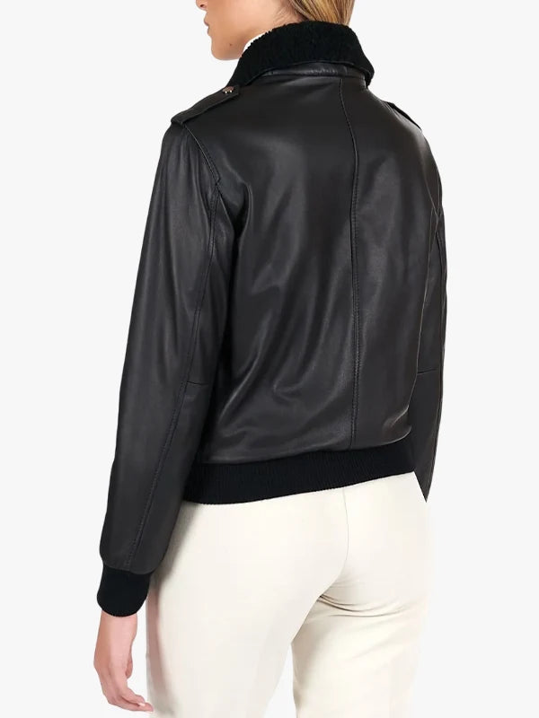 Black Lamb Leather Bomber Antea Aviator Smooth Effect Jacket