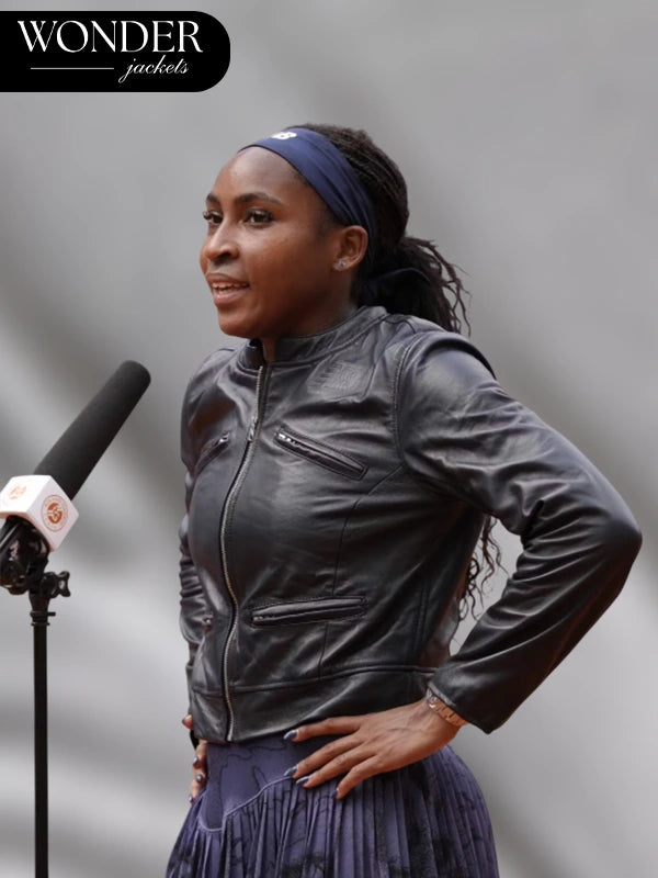 Black Leather Coco Gauff Jacket