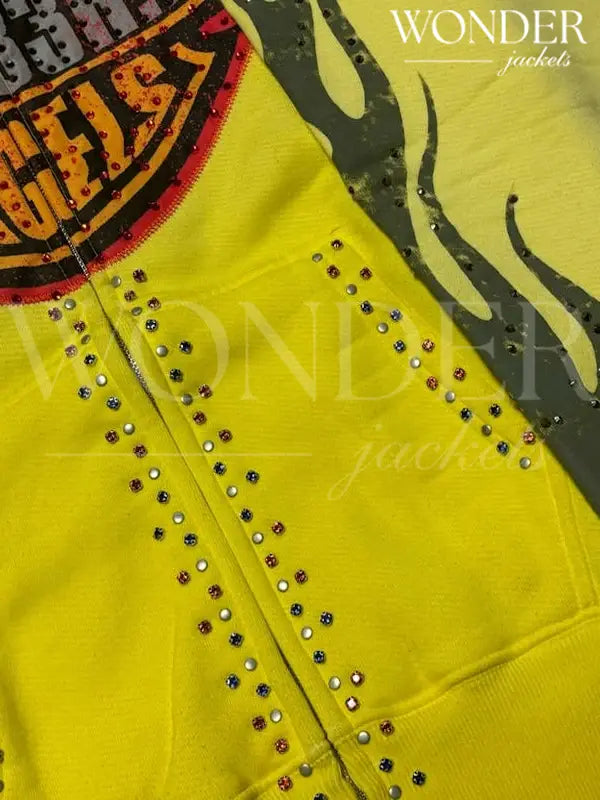 Bloody Osiris Murd333r Rhinestone Yellow Zip-Up Hoodie