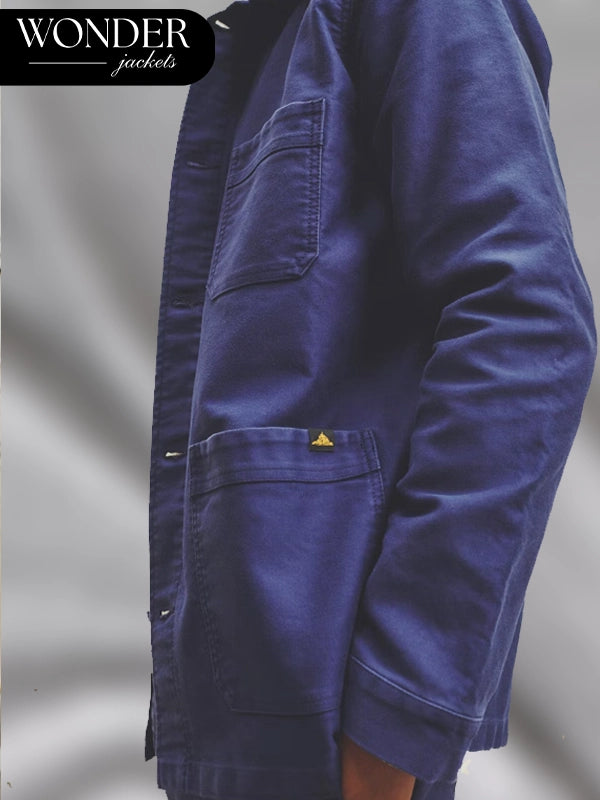 Blue French Moleskin Work Jacket Le Mont St Michel