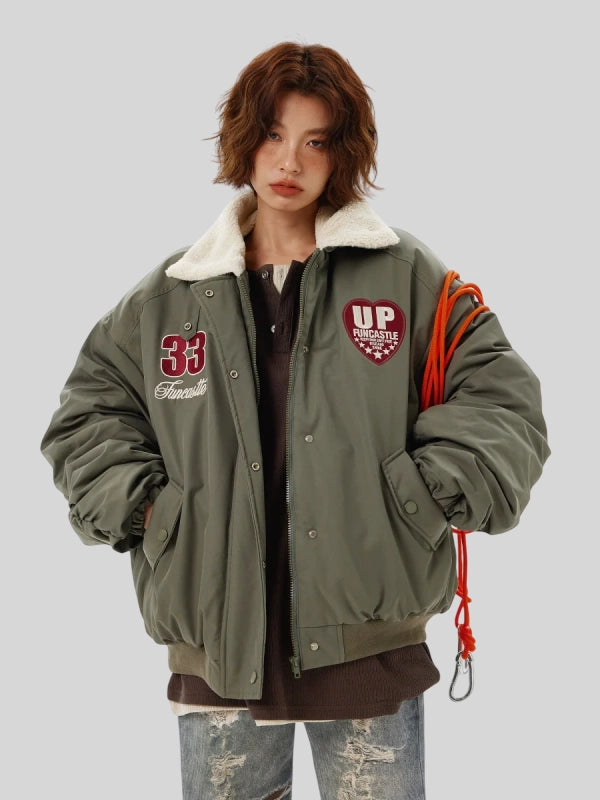 Boa Lapel Casual Padded Jacket Green