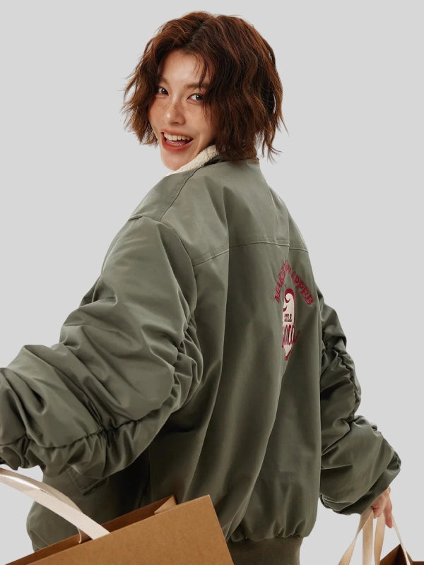 Boa Lapel Casual Padded Womens Oversized Bomber Jacket