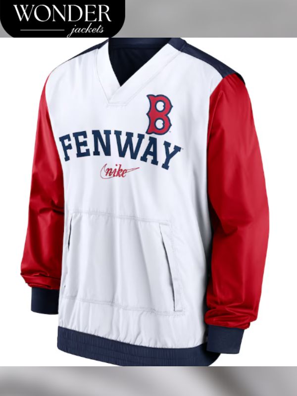Boston Red Sox Nike White/Navy Rewind Warmup V-Neck Pullover Jacket