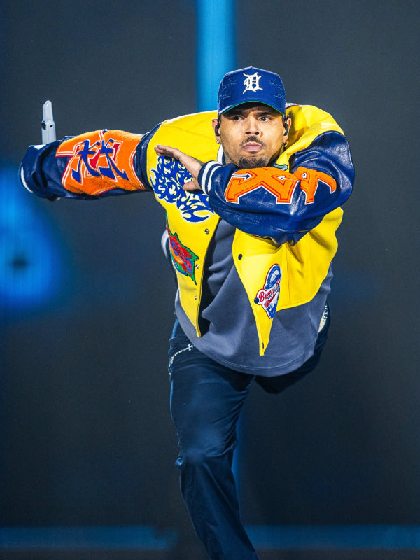 Breezy Bowl Chris Brown Varsity Jacket Yellow Blue