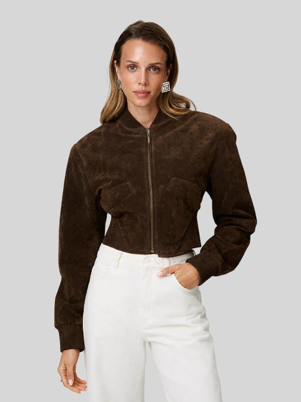 Brixen Cropped Suede Bomber Jacket Adoore
