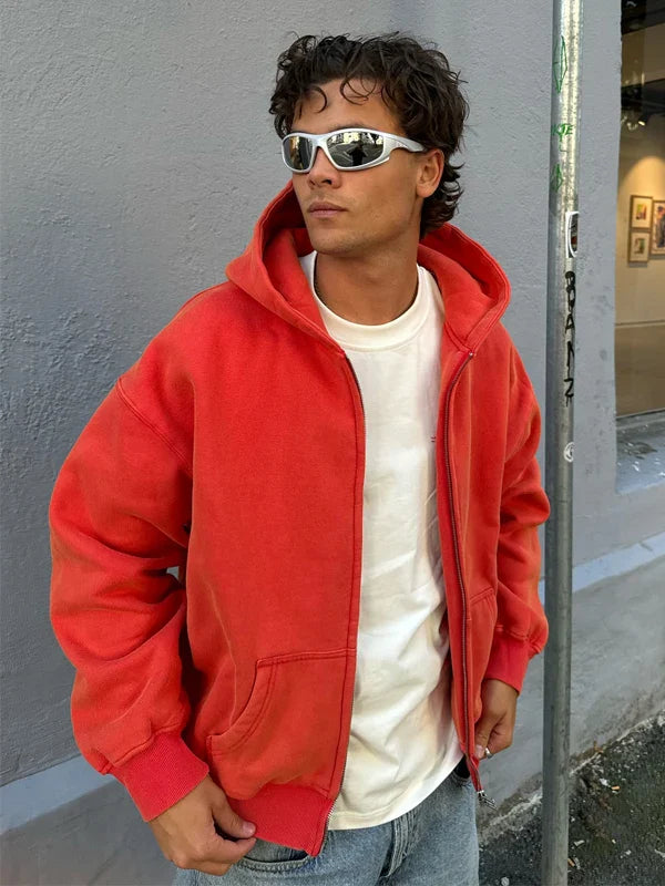 Broken Oslo Zip-Up Hoodie Red