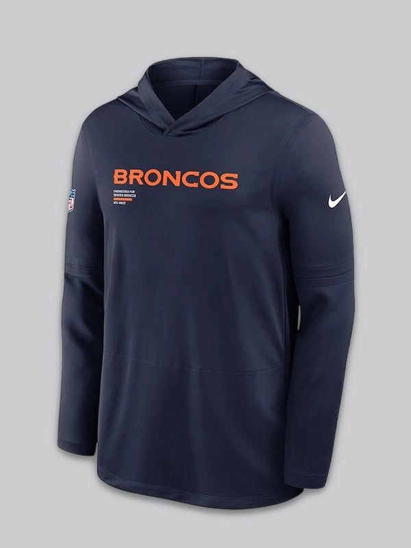 Broncos Sideline Performance Long Sleeve Blue Hoodie T-Shirt