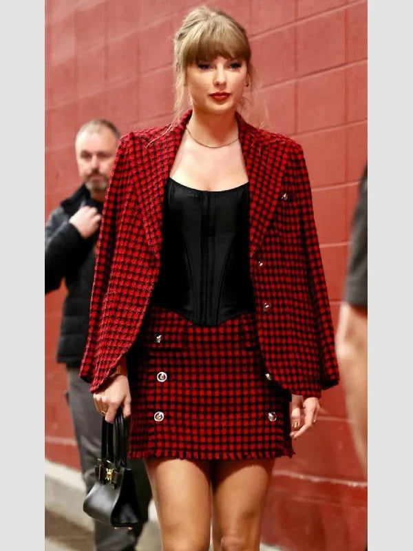 Broncos vs Chiefs Game Taylor Swift Red & Black Tweed Blazer