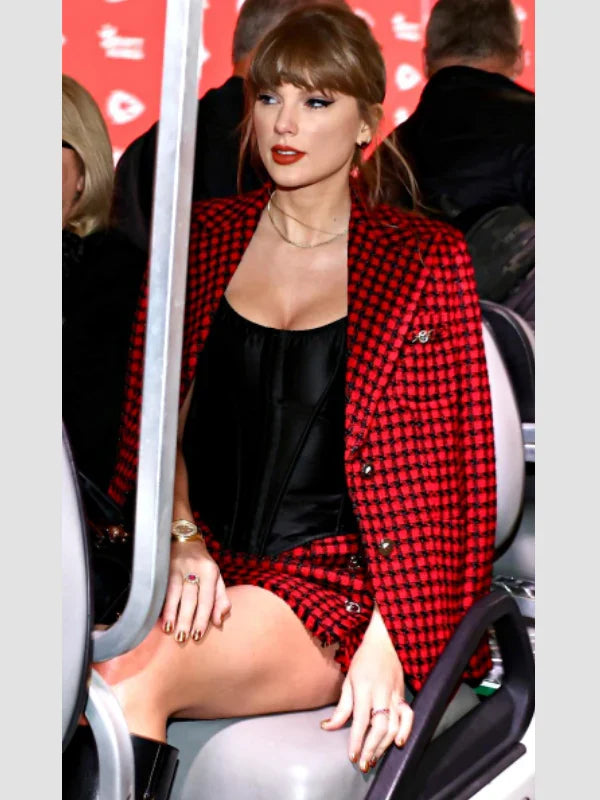 Broncos vs Chiefs Taylor Swift Red Tweed Blazer Coat