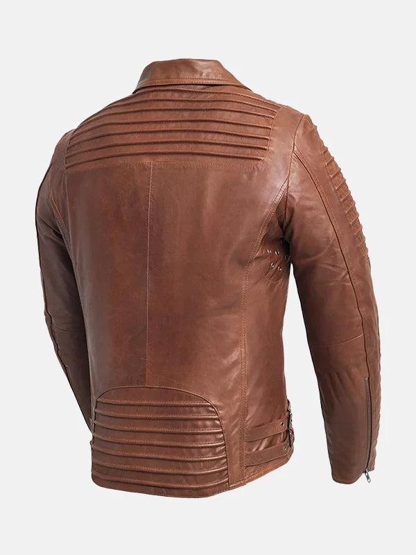 Brooklyn Mens Fashion Brown Leather Biker Jacket