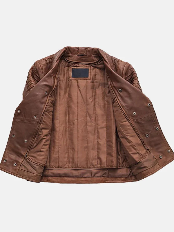 Brooklyn Mens Fashion Brown Leather Jacket Front Open