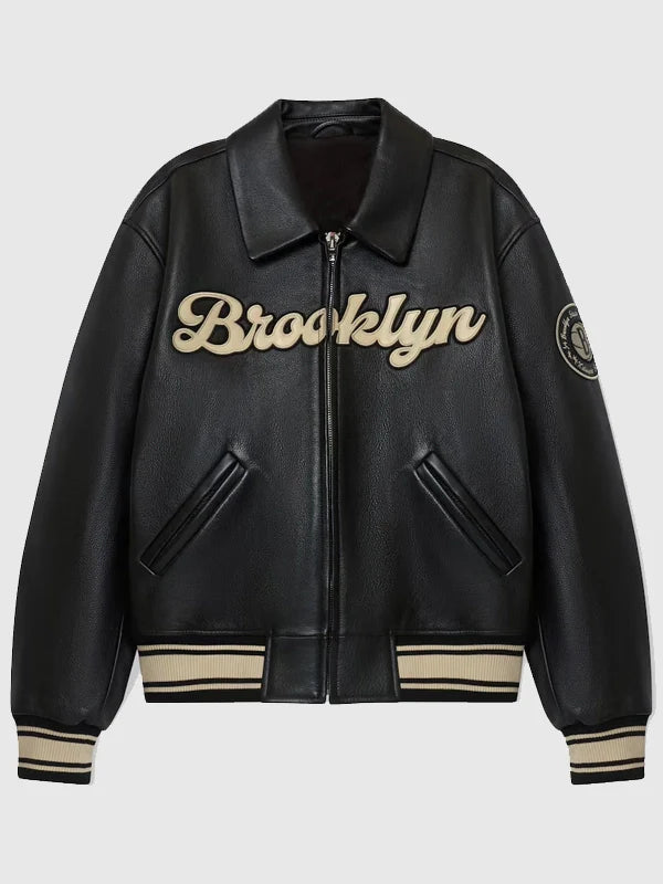 Brooklyn Nets bǝrō x Kid Super Black Full-Zip Leather Varsity Jacket