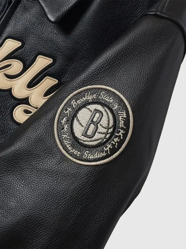 Brooklyn Nets bǝrō x Kid Super Black Leather Jacket