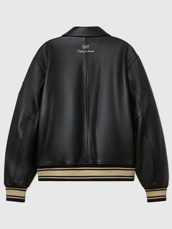 Brooklyn Nets bǝrō x Kid Super Leather Varsity Jacket Black