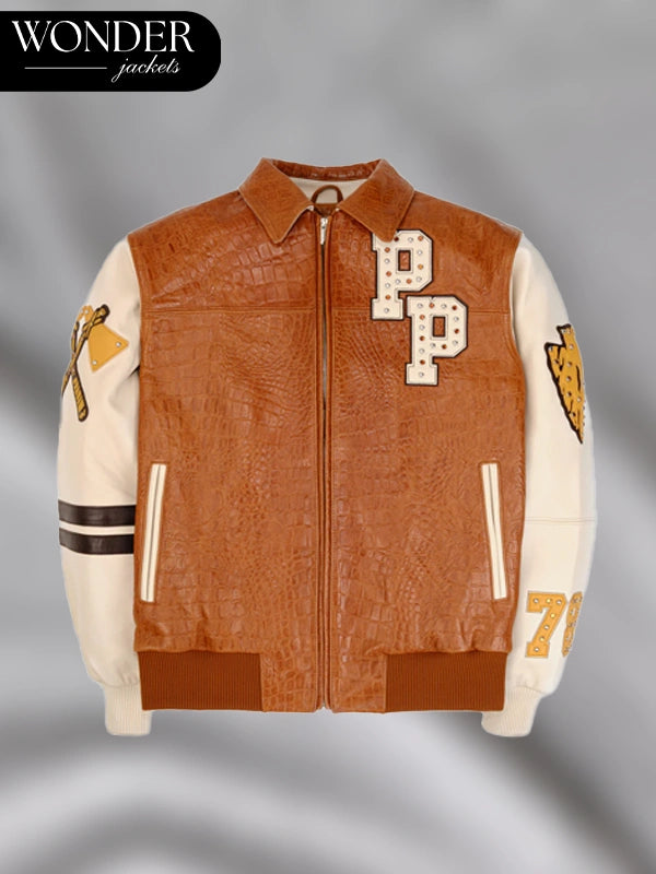 Brown And White Pelle Pelle Renegades Leather Jacket