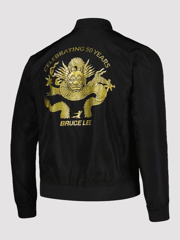 Bruce Lee Mitchell Ness Celebrating 50 Years Black Bomber Jacket
