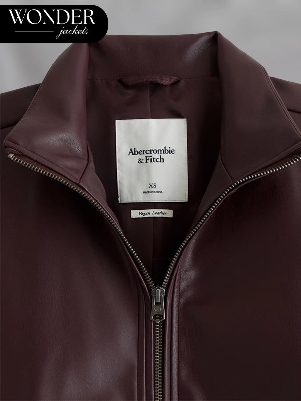 Bubble Hem Vegan Burgundy Leather Bomber Jacket Abercrombie