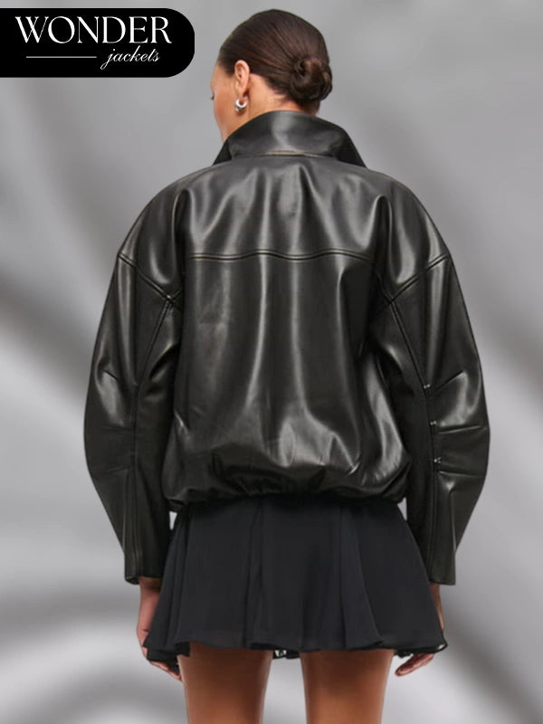 Bubble Hem Vegan Leather Bomber Jacket Abercrombie