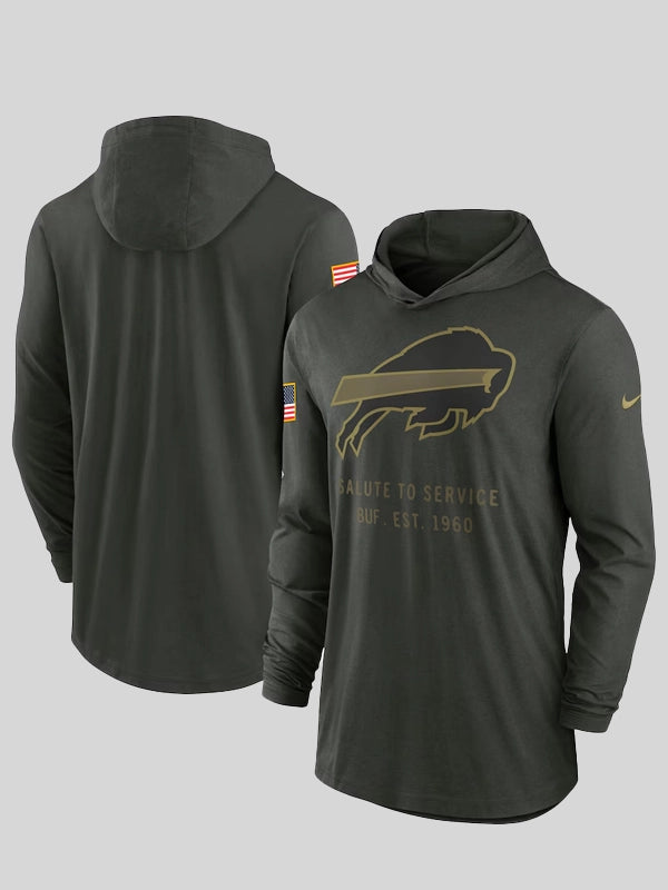 Buffalo Bills 2025 Salute to Service Hooded Long Sleeve T shirt 