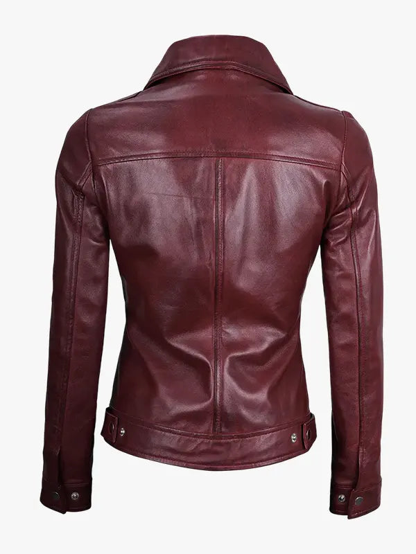 Burgundy Biker Womens Jacket