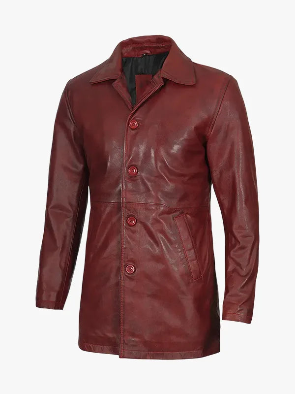 Burgundy Real Lambskin Leather Car Coat For Men's