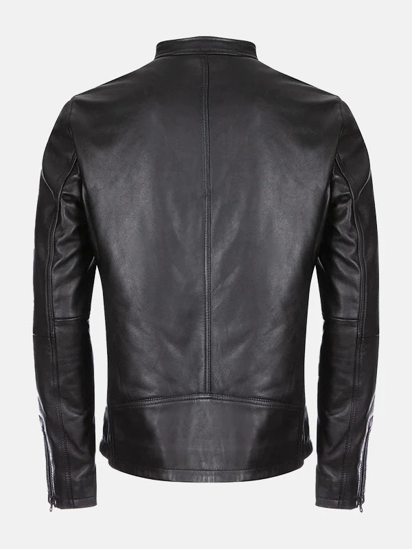 Burton Mandarin Collar Style Black Leather Jacket