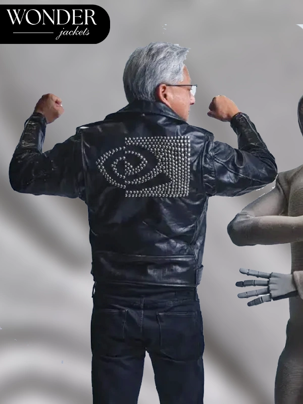 CEO of NVIDIA Receives Custom ERL Leather Jacket From Neo Gamma Humanoid Robot