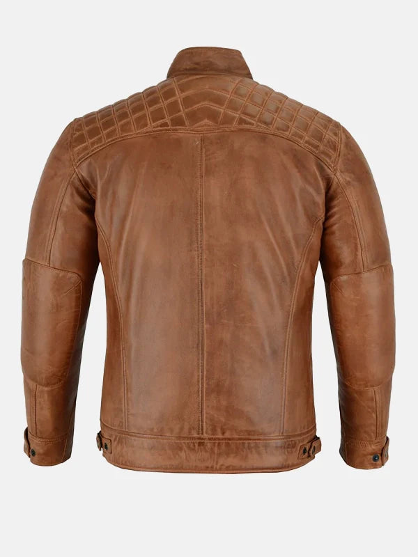 Cafe Racer Brown Biker Leather Jacket Mens