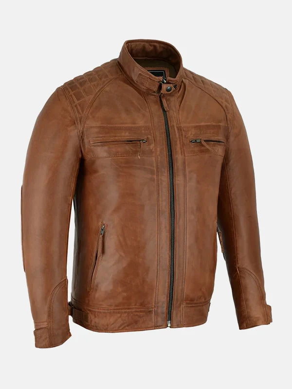 Cafe Racer Brown Motorcycle Leather Jacket Mens