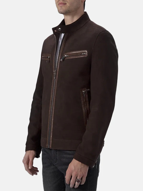 Cafe Racer Style Mens Brown Suede Leather Jacket